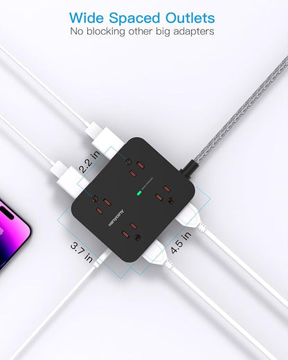 Extension Cord 6 Feet, Surge Protector Power Strip Long Cord with 8 Outlets 4 USB Ports(2 USB C), Wall Mount, 1080J Surge Protection, Desk Charging Station for for Home, Office, Dorm Room Essentials