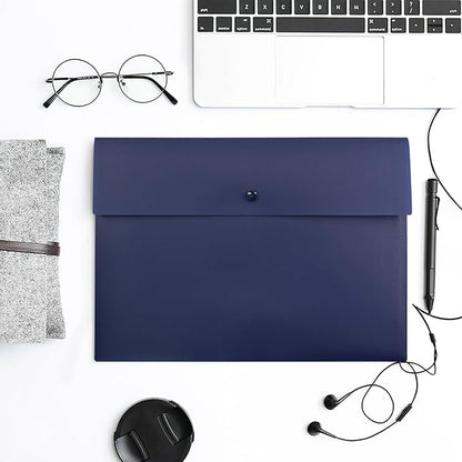 VANRA Poly File Folder Pockets File Jacket Plastic Envelope Flat Document Letter Organizer with Snap Button Closure A4 Letter Size (Pack of 5, Navy Blue)