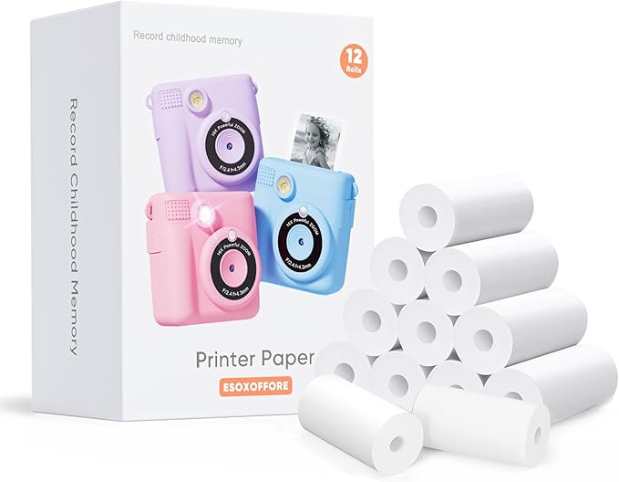 Printer Paper,12 Rolls for Kids Instant Print Camera,HD Printing Thermal Print Paper (12 Rolls)