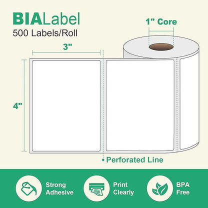 12 Rolls 4" X 3" Thermal Labels, 500/Roll - Direct Thermal Labels Compatible with Zebra & Rollo Printers