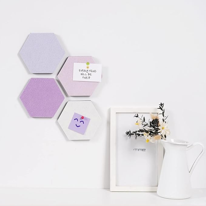 LAJAR 8 Pcs Hexagon Felt Bulletin Board Tiles, Self Adhesive Felt Pin Board Wall Tiles for Photos, Pictures, Memos (Pink)