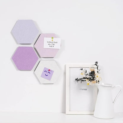 LAJAR 8 Pcs Hexagon Felt Bulletin Board Tiles, Self Adhesive Felt Pin Board Wall Tiles for Photos, Pictures, Memos (Pink)