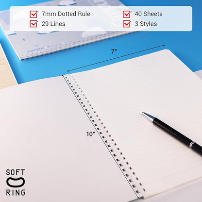 KOKUYO Spiral Notebook Journal, 3 Pack Campus B5 Soft Ring Notebooks with Dotted A 7mm Rule, 40 Sheets, Cute Animal 1 Subject Notebook in Blue Yellow Green, College Office Note Taking. Japan Import