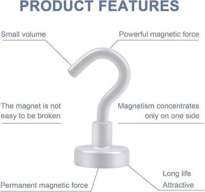 DIYMAG Magnetic Utility Hooks, 30Lbs Heavy Duty Rare Earth Neodymium Magnet Hooks with Nickel Coating for Kitchen, Garage, Cruise, Classroom, Workplace and Office etc, 3 Packs (White)