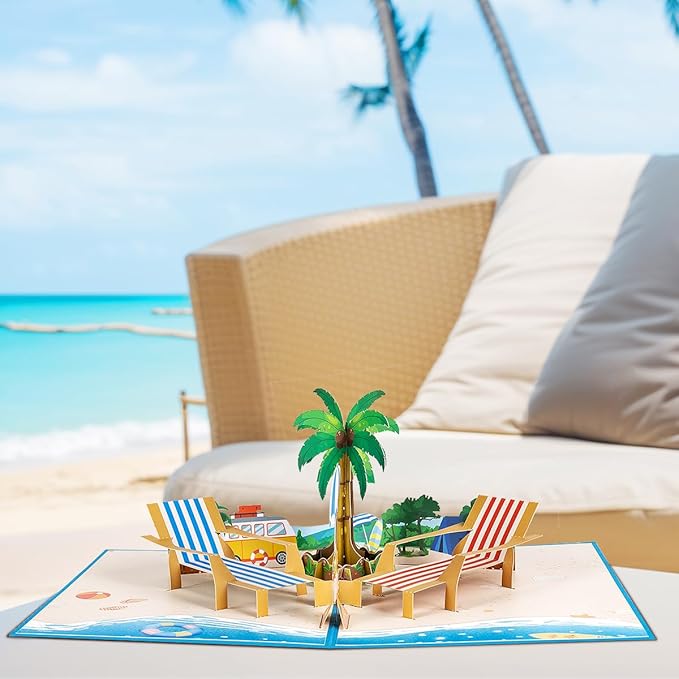 Beach Vacation Pop Up Anniversary Card, 3D Retirement Pop Up Cards, Birthday Card, Valentine's Day Card, Thinking of You For All Occasion.
