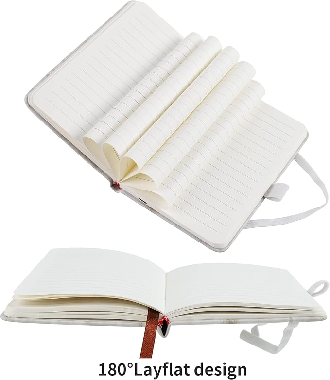 2Pack Pocket Notebook Small Notebook Journal Notebook 4 inches x 5.7 inches 200 Pages Leather Cover With Pen Holder Page Marker Ribbons (Marble)