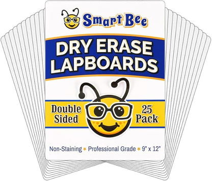 Dry Erase Boards for Classroom | 9x12 Inches, Double-Sided, Student Dry Erase Board for School and Home Learning | Personal Small White Board for Lap, Desk, Office, Kitchen | Pack of 25