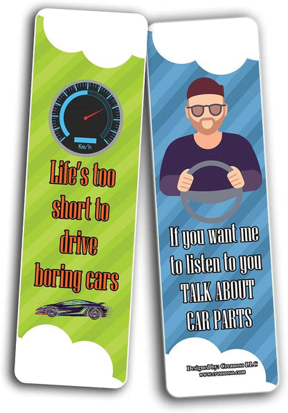 Creanoso A Car Lover Guy Uproarious Humor Bookmarks Sayings (10-Sets x 6 Cards) – Great Bulk Set Incentive Page Binders for Bookworm, Bibliophiles – Stocking Stuffers Gifts Rewards Token Ideas
