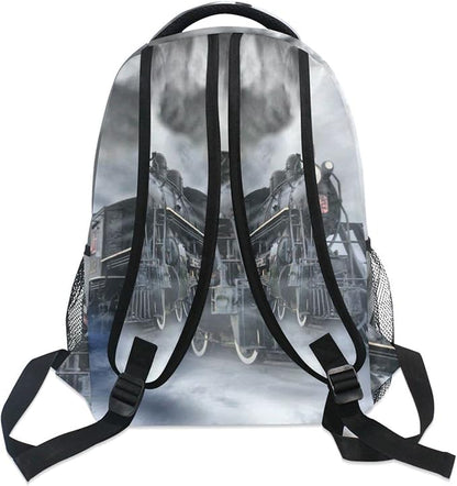 AUUXVA Custom School Backpack for Boys Kids with Name/Text Personalized Bookbag Add Your Name Customized Backpack Vintage Train School Bag Laptop Backpack Travel Camping Daypack