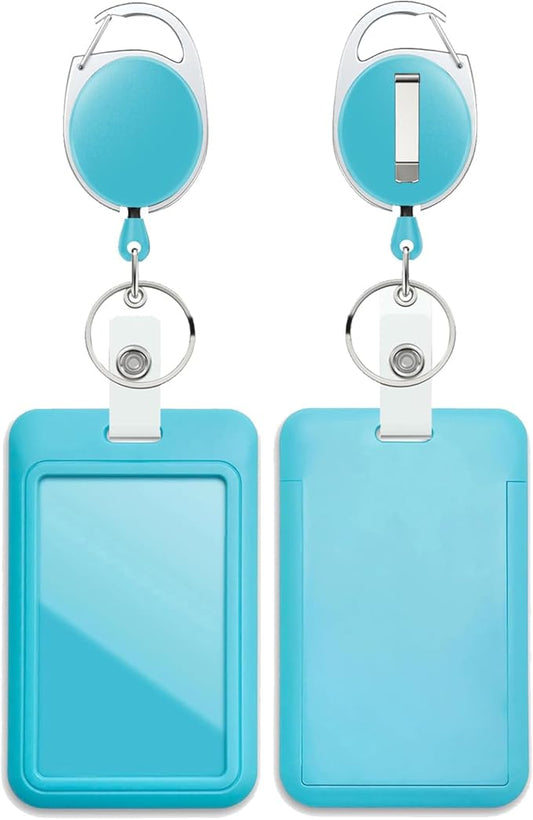 Blue Badge Holder with Retractable Reel ，Badge Clips Retractable Heavy Duty Badge Reel，Keychain，ID Holder for School Nurse Office Teen