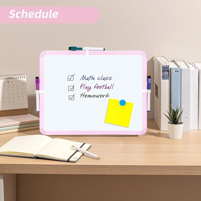 VUSIGN Small White Board Dry Erase, 14'' x 11'' Magnetic Dry Erase Board, Mini Whiteboard with Markers for Kids, Students, Fridge, Wall, Locker, Pink