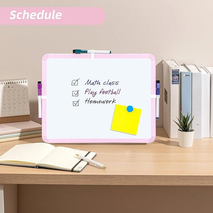 VUSIGN Small White Board Dry Erase, 14'' x 11'' Magnetic Dry Erase Board, Mini Whiteboard with Markers for Kids, Students, Fridge, Wall, Locker, Pink