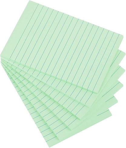 Vanpad Lined Sticky Notes 4X6 in Light Green Ruled Stickies Super Sticking Power Memo Pads Strong Adhesive, 6 Pads/Pack, 45 Sheets/pad