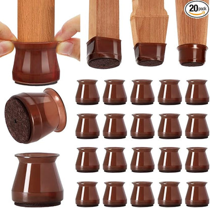 Chair Leg Floor Protectors Silicone (Brown-20 Pcs, Universal S (0.9"-1.29")