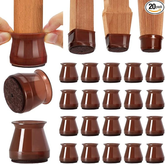 Chair Leg Floor Protectors Silicone (Brown-20 Pcs, Universal S (0.9"-1.29")