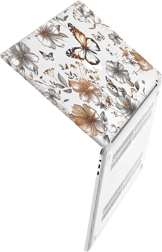 Compatible with 13.3 Inch MacBook Air A1466/A1369, Gold Flowers Butterfly Hard Plastic Shell Cover Case