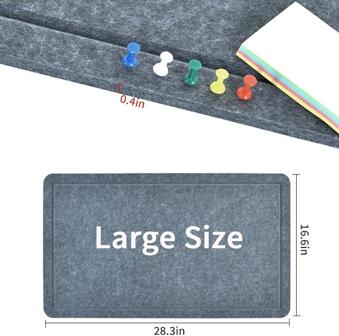 Vuzvuv Dark Grey 28"x16" Large Cork Board with 50 Push Pins & Sticky Notes, Self-Adhesive Bulletin Board No Damage for Wall, Felt Pin Board for Paste Notes, Photos, Schedules Offices Home