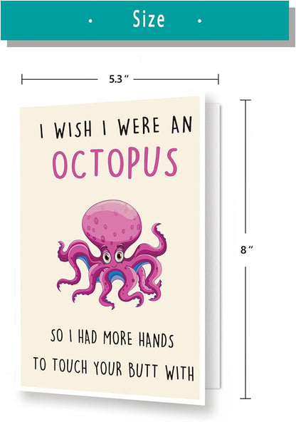 Funny Birthday Card for Girlfriend Boyfriend, Rude Anniversary Cards Gifts for Him Her, Humorous Valentine's Day Cards for Husband Wife Women Men, I Wish I Were An Octopus Card