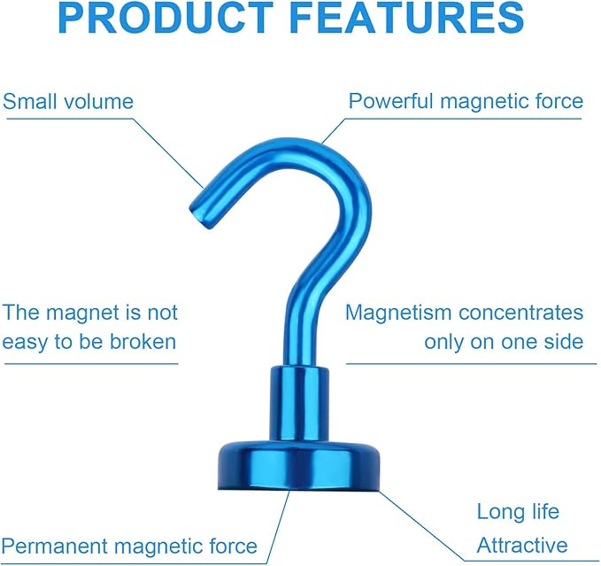 DIYMAG Magnetic Utility Hooks, 30Lbs Heavy Duty Rare Earth Magnet Hooks with Nickel Coating for Kitchen, Garage, Cruise, Classroom, Workplace and Office etc, 3 Packs (Blue)