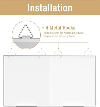 60"X 48" Large Magnetic Dry Erase Whiteboard, Wall Hanging Board with 4 Pens & 1 Dry Erasers & 6 Magnets, Sliver Aluminum Frame White