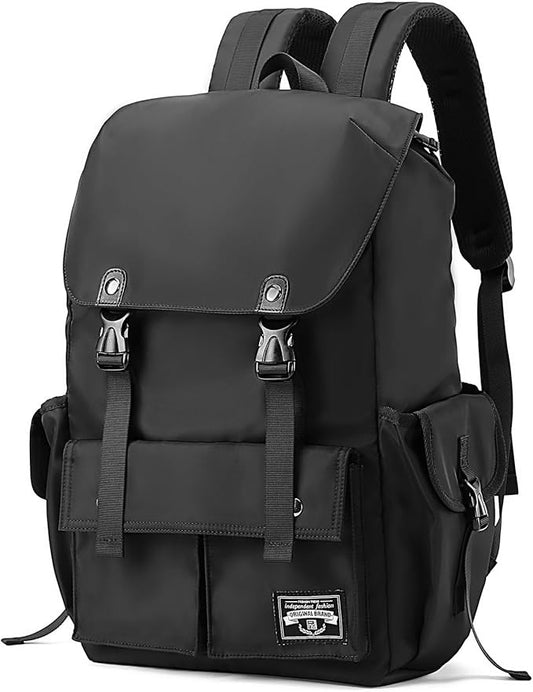 Black Backpack Men, 17.3 Inch Laptop Backpack for Men, Drawstring Anti-theft Waterproof Tech Backpacks with Laptop Compartment