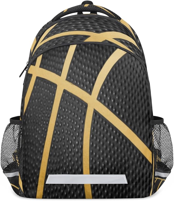 Balck Gold Sport Basketball Backpack School Bookbag Laptop Purse Casual Daypack for Teen Girls Women Boys Men College Travel