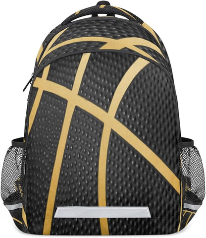 Balck Gold Sport Basketball Backpack School Bookbag Laptop Purse Casual Daypack for Teen Girls Women Boys Men College Travel