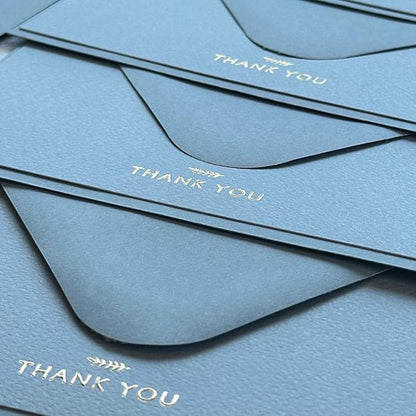 RUN2PRINT (36 Pack Thank You Cards With Envelopes & Stickers - Elegant Blue - Emboss Gold Foil Pressed - Blank Notes Wedding, Bridal, Baby Shower, Business and Formal All Occasion Cards