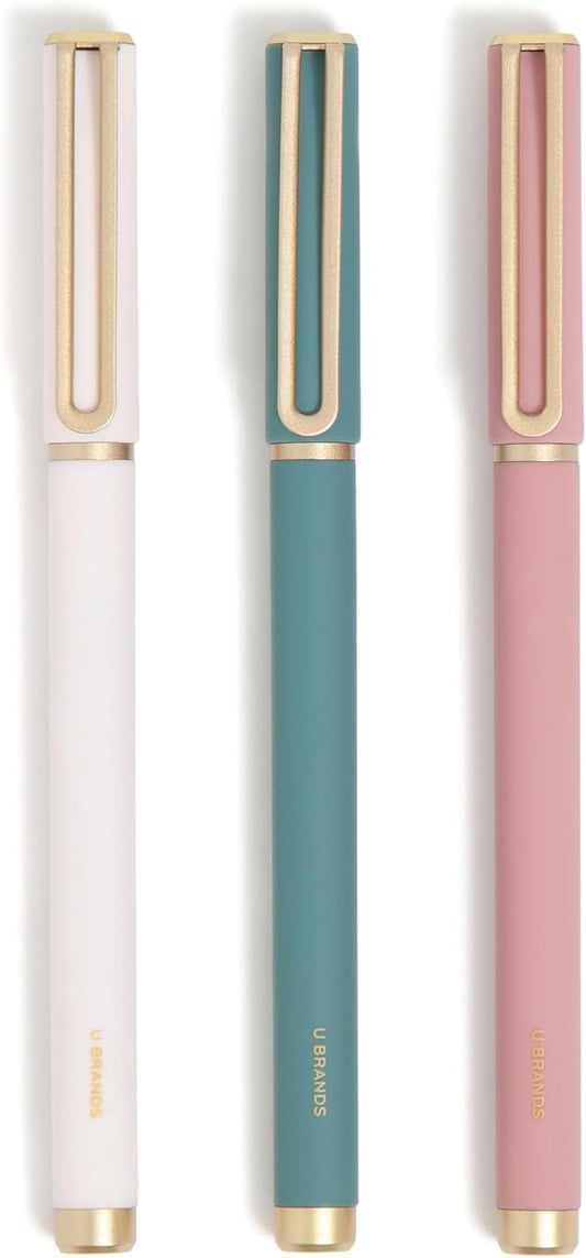 U Brands Catalina Felt Tip Pens, Set of 3, Soft Dye Colors and Soft Touch Finish, Medium (0.7 mm) Point, Black Ink