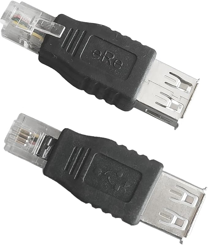 RJ11 to USB Telephone Line Adaptor, 6P4C Male to USB Type-A Female Plug for Telephone Communication Fax Machine Modem, 2PCS