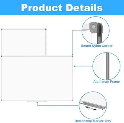 Lockways Large 72" x 40" Magnetic Dry Erase Board - Wall Mounted Whiteboard| White Board with Pen Tray, Aluminum Message Presentation Memo Board for Office & School