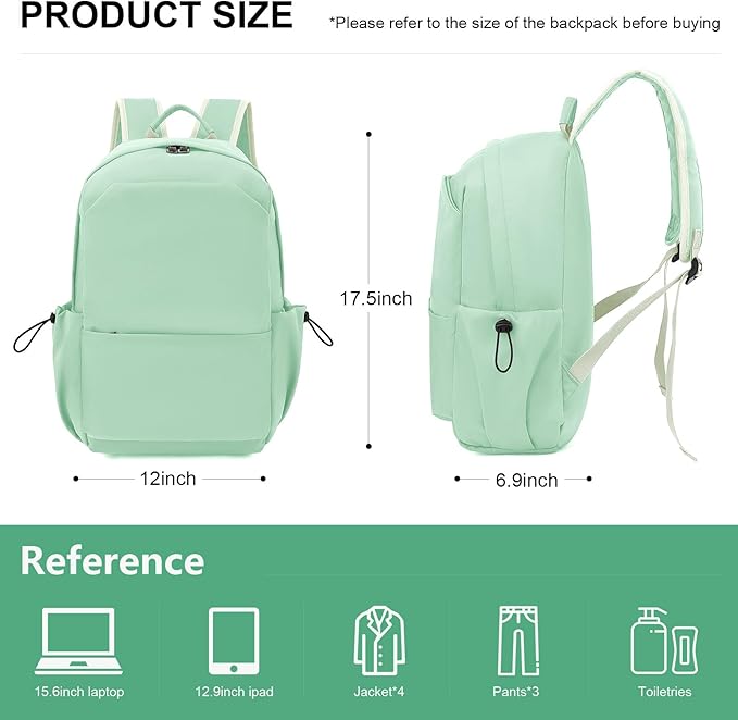 YGR Laptop Backpack for Women and Men, Waterproof Lightweight Travel Daily Rucksack Casual 15.6 inches Computer Bags for College, Green