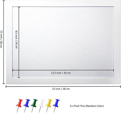 White Cork Board Bulletin Board, Pin Board Wood Framed Display with Felt, Cork Boards for Walls, Jewelry, Notes, Photos, Home, Kitchen, Office, School, 15"x11", Wood Framed(White) & Felt(White)