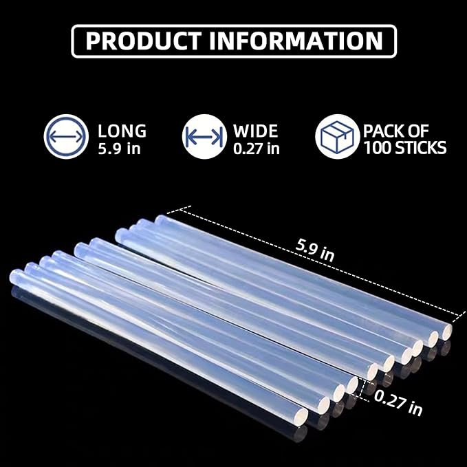 200 Count - Crystal Clear Hot Glue Sticks - Full Size, 5.9" x 0.27", All-Purpose Glue for Crafting, Wood, Metal, Glass, Plastic, Fabric, Foam - Ideal for DIY, Scrapbooking & More