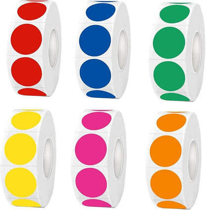 0.75 Inch Round Color Coding Labels,Laser and Inkjet Printable,Easily Writable with Perforation Line (6 Rolls,500 Labels Per Roll)