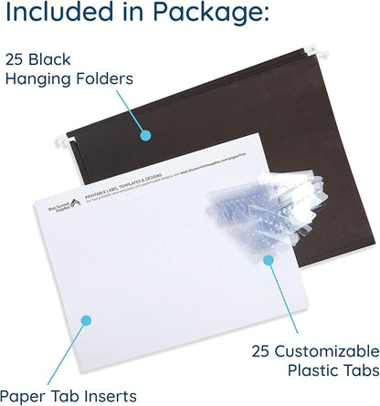 Blue Summit Supplies Hanging File Folders, 25 Reinforced Hang Folders, Designed for Home and Office Color Coded File Organization, Letter Size, Black, 25 Pack