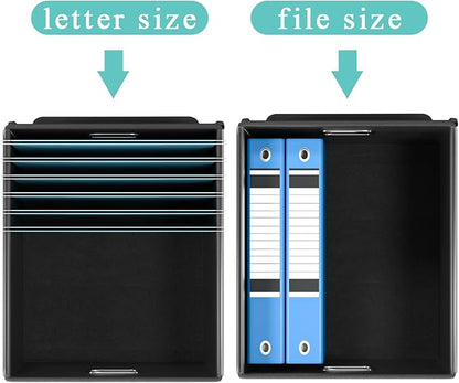 Collapsible File Storage Organizer Boxes with Lids, Linen Office Document Storage Box, Filing Box, Decorative Small File Box for Hanging File, Single File Box with Plastic Slide for Office/Decor/Home