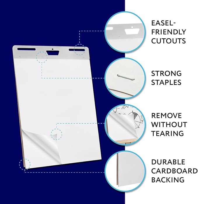 IMPRESA Large Sticky Easel Pads - 5 Pack (30 Sheets Per Pad) - Flip Charts for Classroom and Office - Sticks onto Walls and Whiteboards - White Premium Paper - No Residue (150 Sheets Total)