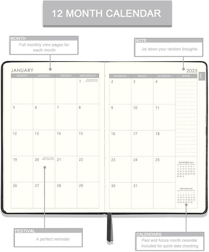 2025 Planner - Planner 2025 Weekly and Monthly with Stickers, 5.7" X 8.2", Jan 2025 - Dec 2025, 2025 Calendar Planner, Pen Holder, Inner Pocket, 44 Notes Pages - Blue