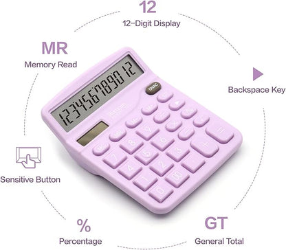 Purple Calculator, Basic Office Calculator, Desktop Calculator 12 Digit with Large LCD Display, Purple Office Supplies with Sensitive Button, Purple Desk Accessories, School Supplies……
