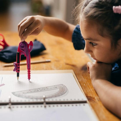 Fiskars Plastic Compass and Protractor Set - Math Geometry Set for Kids 8+ - Back to School Supplies - Includes Pencil - Color May Vary