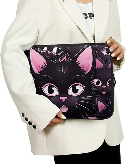 Black Cat Printed Laptop Briefcase for Women Men, Waterproof 10 Inch Laptop Bag Messenger Bag Lightweight Laptop Case for Office Business Traveling Daily Use, Gift for Father