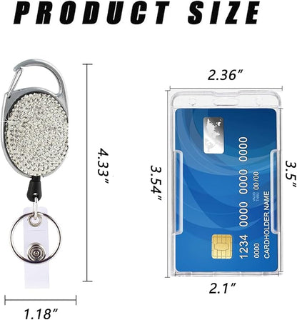 VIQWYIC 2 Pack Retractable ID Badge Holder with Clip, Bling Badge Reels with Clear Card Holders for Office Worker Teacher Doctor Nurse (Silver)