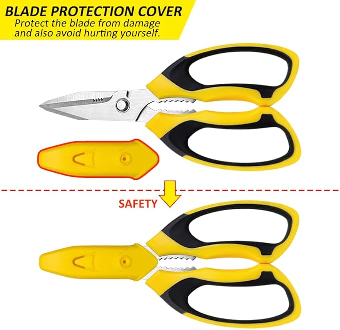 Utility Scissors Heavy Duty, Ultra Sharp Blade Shears with Protective Case, Multipurpose Stainless Steel Scissors For Cutting Cardboard, Fabric, Carpet, Leather, Wire (Yellow Set)
