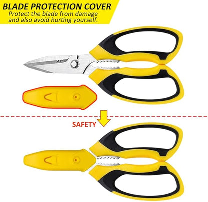 Utility Scissors Heavy Duty, Ultra Sharp Blade Shears with Protective Case, Multipurpose Stainless Steel Scissors For Cutting Cardboard, Fabric, Carpet, Leather, Wire (Yellow Set)