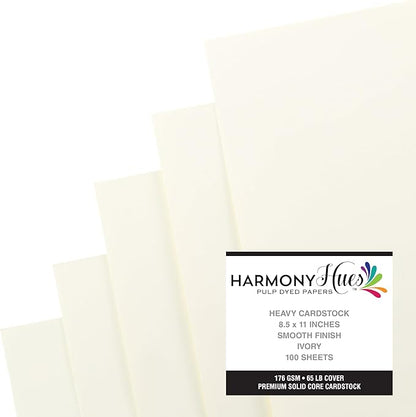 Cardstock 8.5 x 11 Paper Pack - 65lb Smooth Card Stock for Crafts, Cardmaking, Printers - 100 Scrapbook Sheets - Double Sided with Solid Core, Ivory