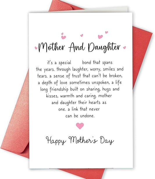 Funny Mother’s Day Card for Her, Mothers And Daughter Card, Poem Happy Mothers Day Card, Mother And Daughter Their Hearts As One