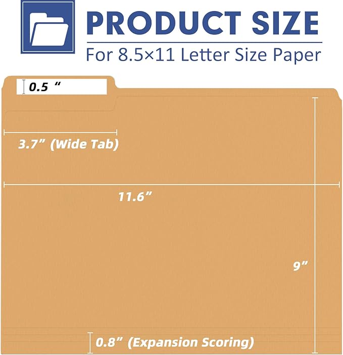 File Folder, PANDRI 120 Pack Colored File Folder, 1/3 Cut Tab, Letter Size, Assorted 6 Dark Colors Filing Folder for Office School Business