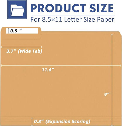 File Folder, PANDRI 120 Pack Colored File Folder, 1/3 Cut Tab, Letter Size, Assorted 6 Dark Colors Filing Folder for Office School Business