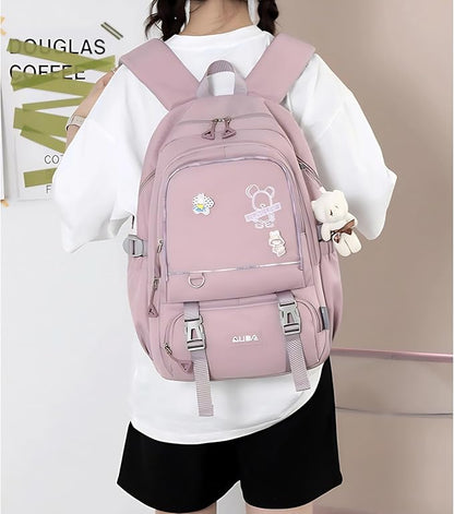 Cute School Laptop Backpack with Large Capacity Multiple Pockets for Girls Travel Friendly with Luggage Strap Accessory Included (Purple)